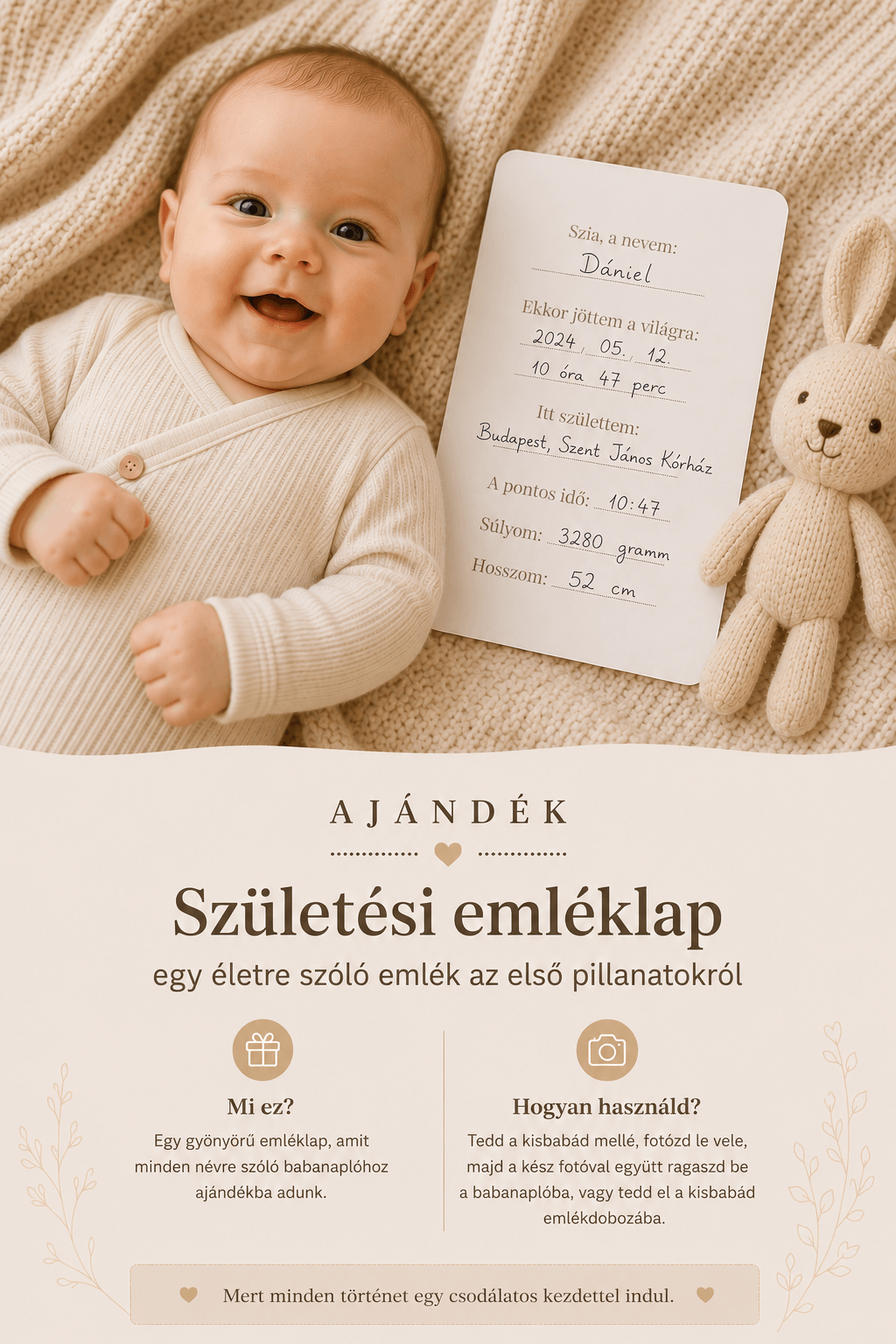 nimin születési emléklap ajándékba névre szóló babanapló mellé