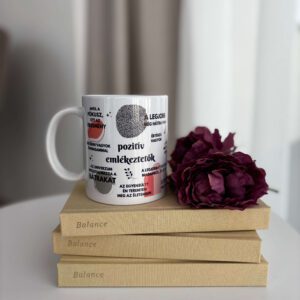 Pozitív emlékeztetők bögre – letisztult stílusú kerámia bögre rövid motiváló üzenetekkel.