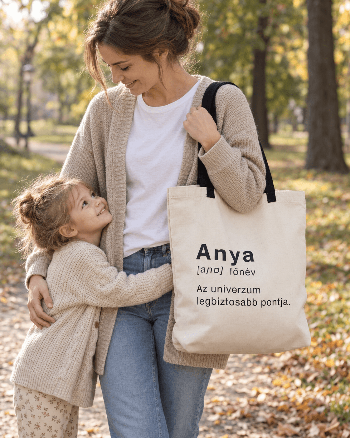 Anya az univerzum legbiztosabb pontja feliratos bézs, erős, divatos vászontáska anyáknak