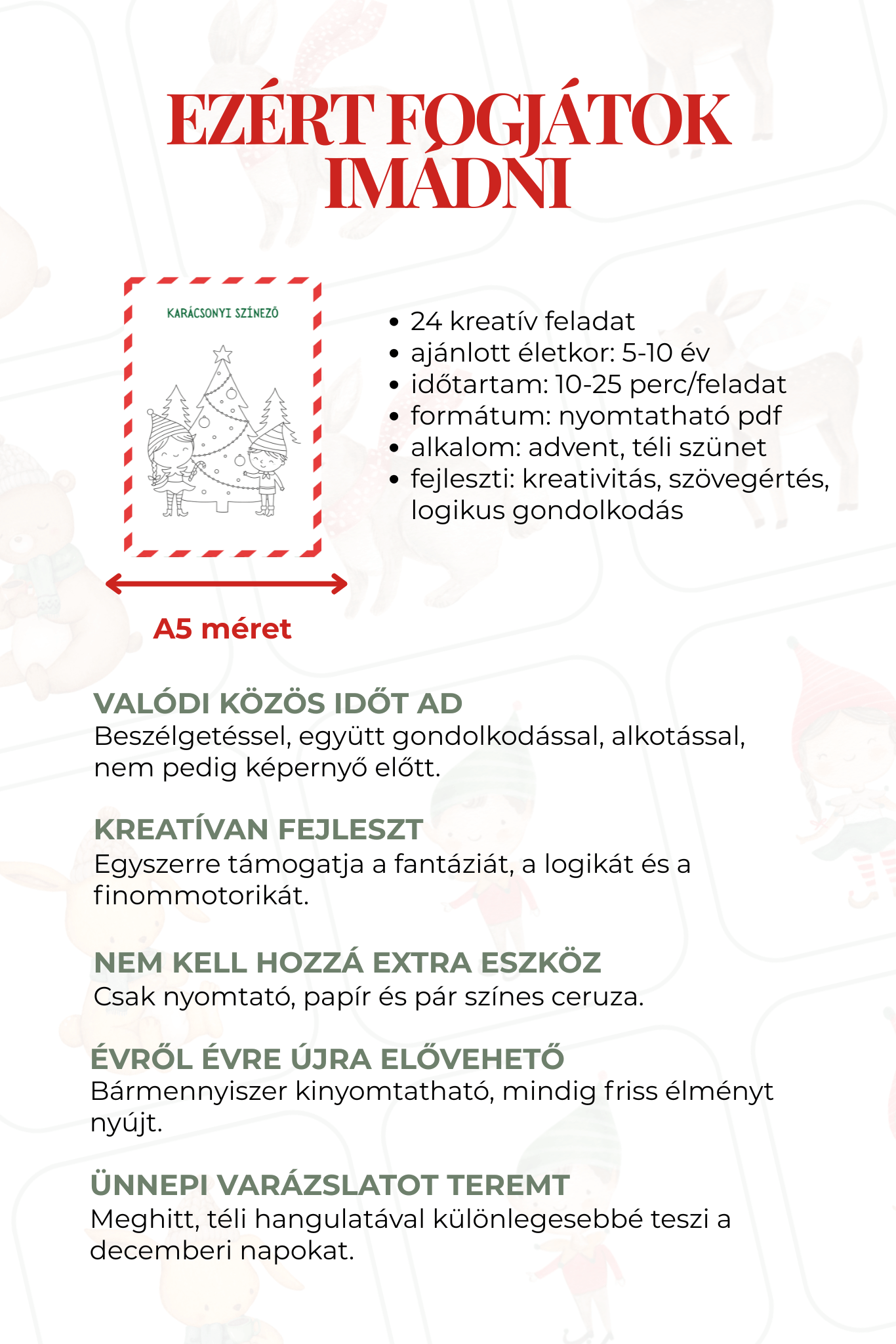 karácsonyi foglalkoztató gyerekeknek – nyomtatható PDF