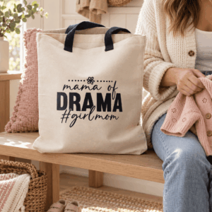 mama of drama boss, erős, divatos vászontáska lányos anyáknak