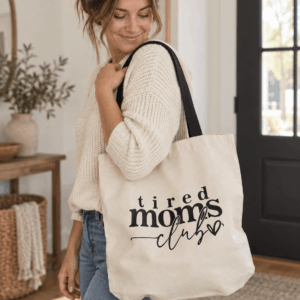 Tired Moms Club feliratú erős, divatos vászontáska anyáknak