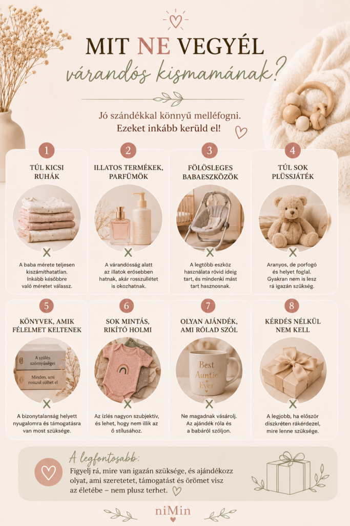 infografika arról, hogy mit nem érdemes venni várandós kismamáknak